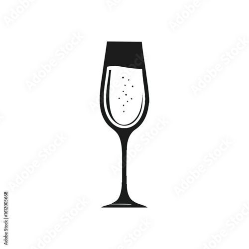 Elegant Champagne Flute Silhouette. Minimalist flat design of a sparkling wine glass. This iconic symbol represents luxury, celebration, success, and joyful festive moments.