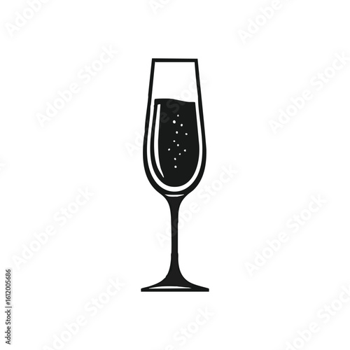 Elegant Champagne Flute Outline. Minimalist graphic of a sparkling wine glass with effervescent bubbles, symbolizing festivity, luxury, and joyful occasions. Perfect for celebrations.