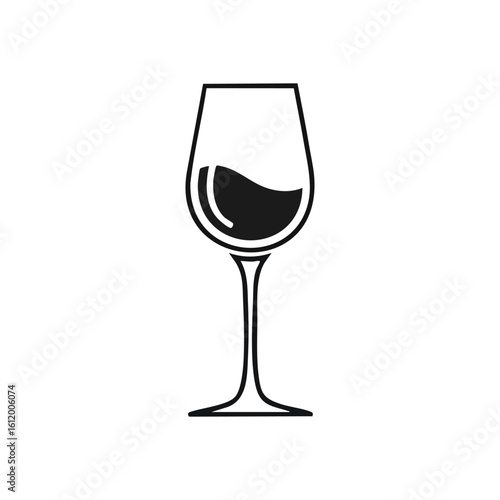 Elegant Wine Glass Icon. A crisp vector image of a gracefully stemmed glass with dark liquid, set against a deep background. Evokes luxury, celebration, and refined taste.