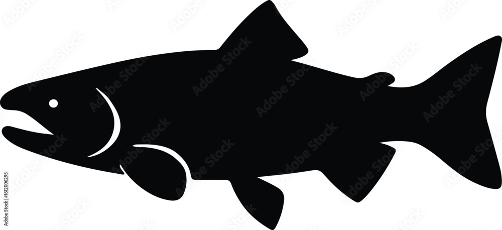 Fototapeta premium Silhouette trout salmon fish swimming marine animal vector illustrator