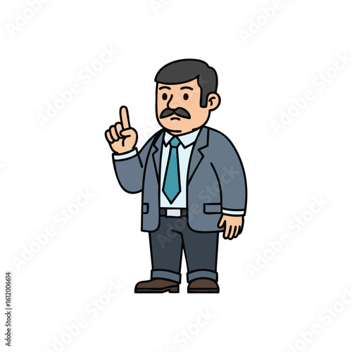 Professional Man Explaining Point. The illustration features a mature gentleman with a mustache, conveying guidance or presenting an idea. He appears to be sharing vital information or giving an.