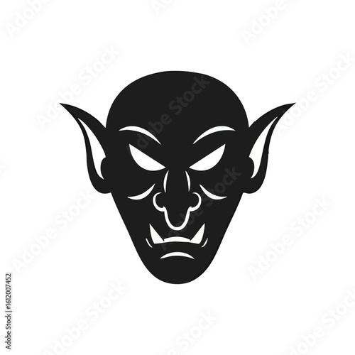 Dark Monster Head Icon. Vector illustration of a menacing creature face with sharp features and pointed ears, embodying malevolence.