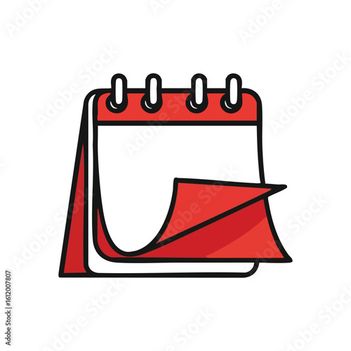 Desktop Planner Doodle Graphic. This minimalist illustration of a red-covered schedule book with a flipped sheet represents future plans, time management, and new opportunities.