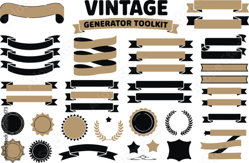 customizable vector badges banners and ribbons toolkit for classic retro graphic design projects