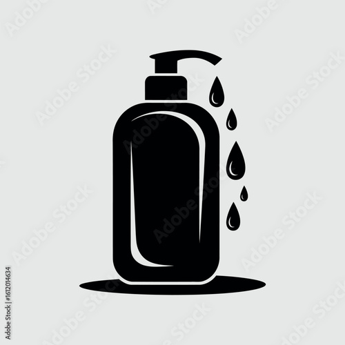 Silhouette of Shower Gel Bottle with Pump Dispenser – Minimalist Hygiene Product Icon on White Background