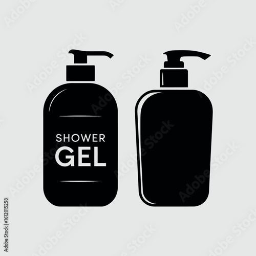 Silhouette of Shower Gel Bottle with Pump Dispenser – Minimalist Hygiene Product Icon on White Background