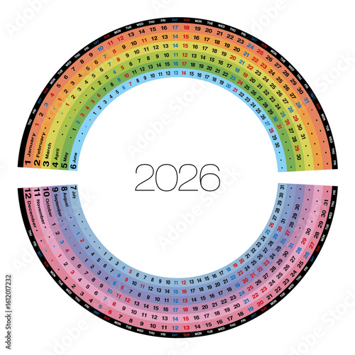 2026年の円形年間カレンダー