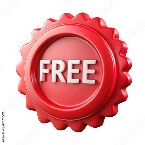 3d red free seal of approval isolated on transparent background