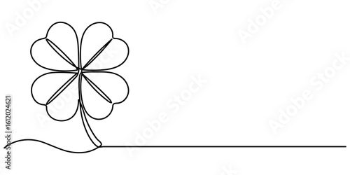 Continuous one line drawing of clover leaves. One line drawing background. Vector illustration, Clover leaves one line art vector illustration. 