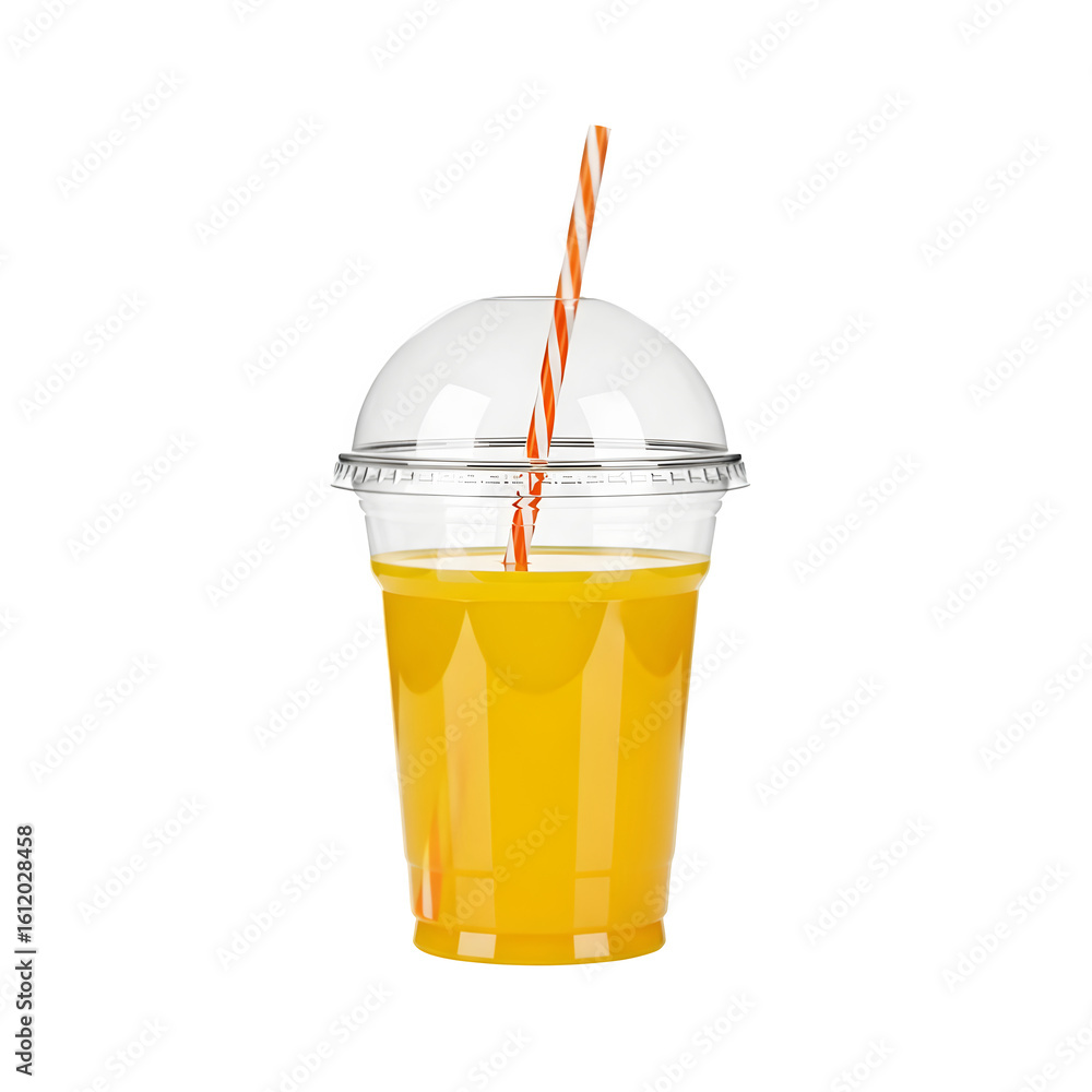 Refreshing Drink, Close up of a Yellow Juice in a Plastic Cup with Straw on transparent background Refreshing Drink, Close up of a Yellow Juice in a Plastic Cup with Straw on transparent background