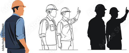 Illustration of construction workers engineers wearing hard hats safety concept vector design editable