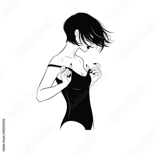 Stylish Woman with Short Hair Bob Vector Illustration