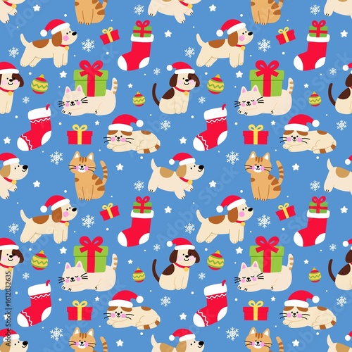 Cute Christmas Pets Seamless Pattern