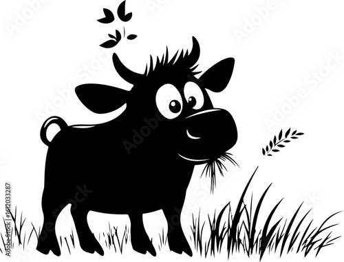 Cartoon Bull Eating Grass Illustration