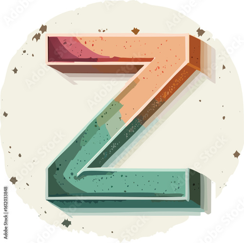 Stylized letter Z in vintage colors, alphabet design
