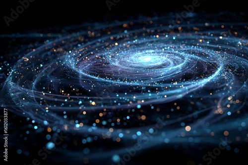 Mesmerizing cosmic vortex formed by a swirling galaxy, filled with sparkling stardust and luminous nebulae, creates a breathtaking celestial spectacle