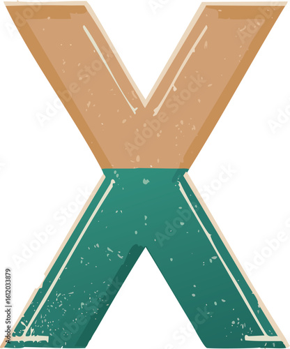 Stylized letter X with distressed texture, alphabet design
