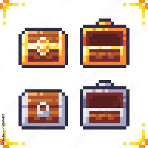 Set of pixel art chests icons. 16x16 pixels.