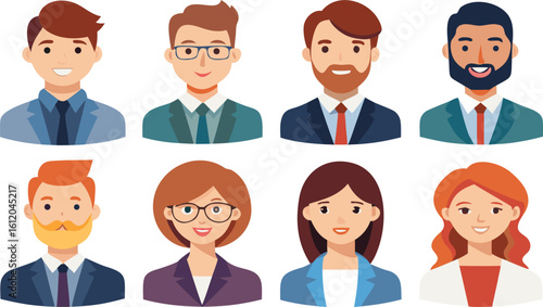 Diverse group of four men and four women business avatars people