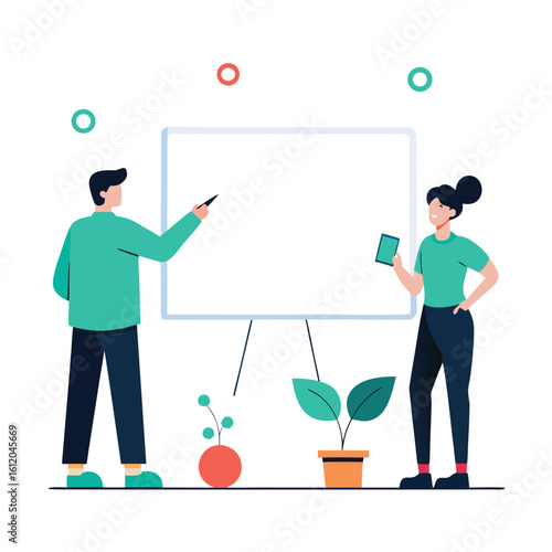 Team collaborating on a virtual whiteboard with drawings isolated on white background