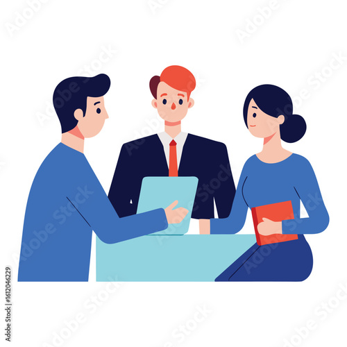 Two coworkers resolving conflict in the workplace isolated on white background