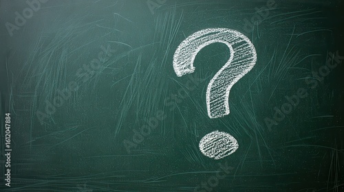 White Chalk Question Mark on Dark Green Chalkboard Surface