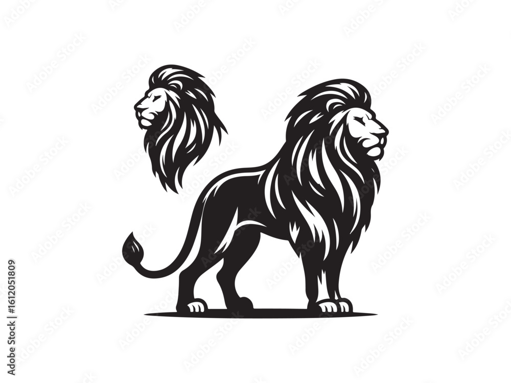 Fototapeta premium Majestic Lion Silhouette Standing with Flowing Mane