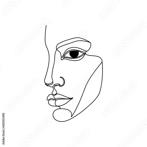 A minimalist line drawing of a human face in profile featuring elegant and simple continuous lines