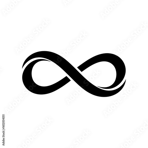 A simple black infinity symbol on a white background representing endlessness and continuity concept art