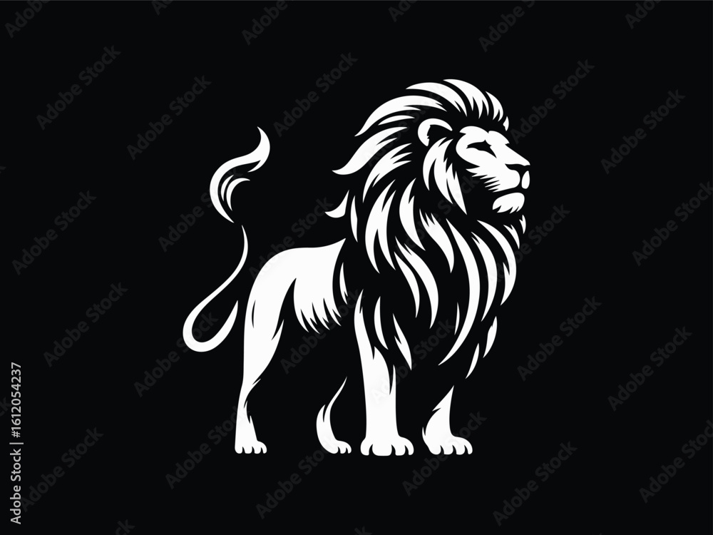 Fototapeta premium Majestic Lion Silhouette Standing with Flowing Mane