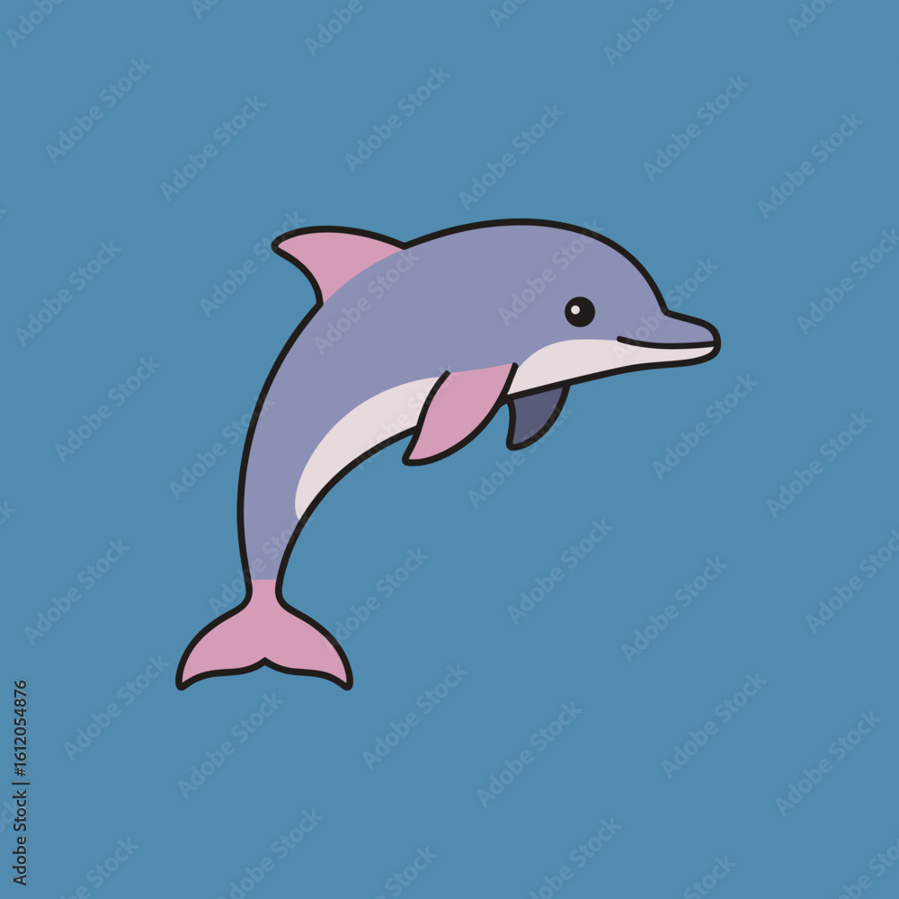 Fototapeta premium Cartoon dolphin swimming in blue ocean background 