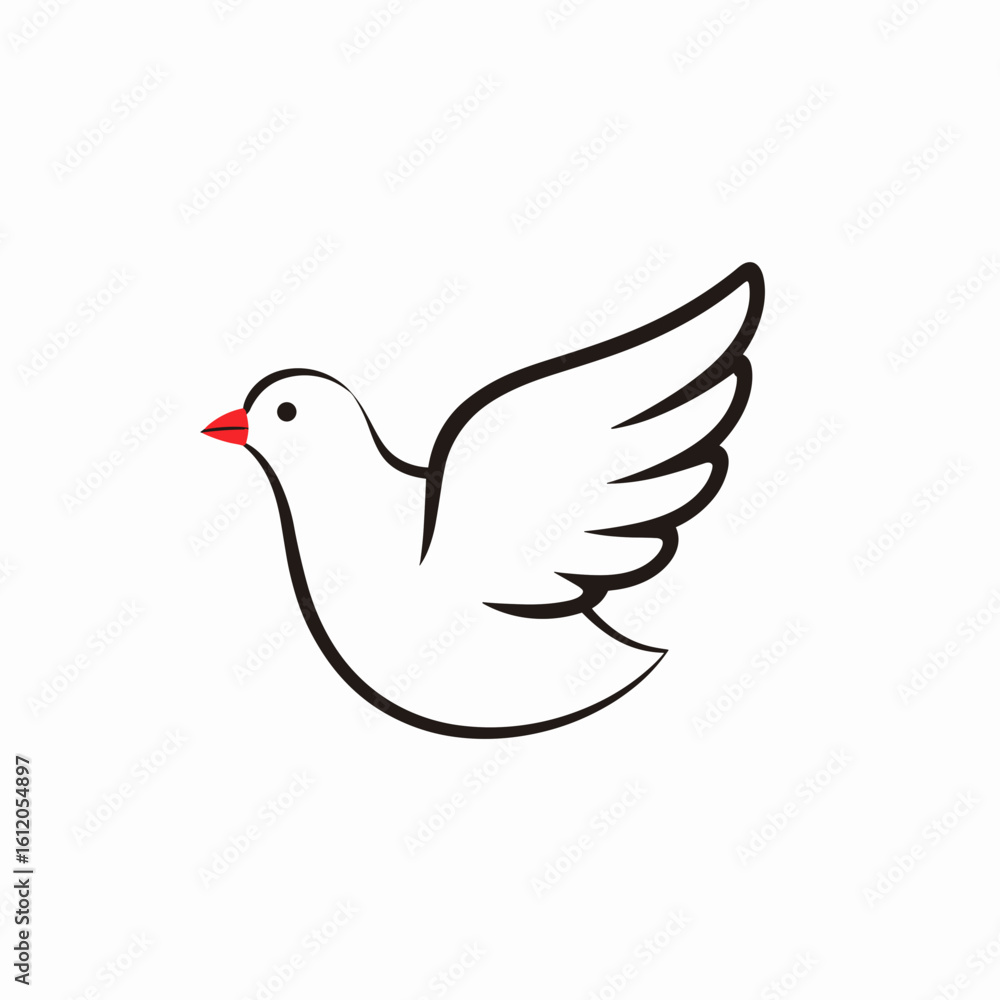 Simple illustration of flying white dove with red beak Simple illustration of flying white dove with red beak