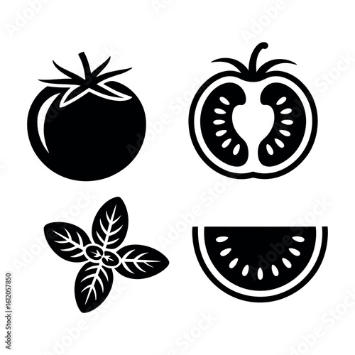 Tomato and Basil Icons food ingredient