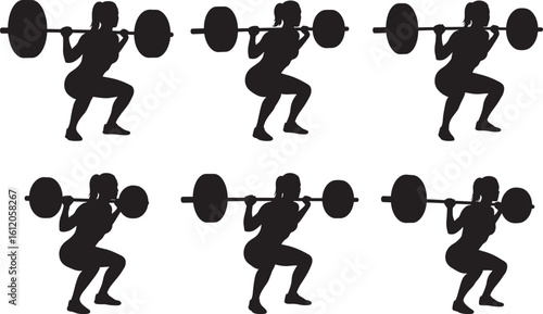 Woman performing barbell squats exercise silhouette