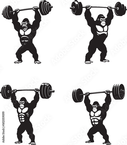 Gorilla weightlifter performing a clean and jerk silhouette