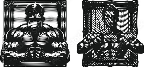 Powerful Man & Abstract Figure Vector Art | Strength & Medical Mask Concepts