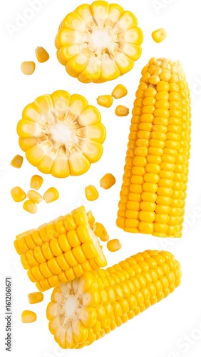 Fresh corn kernels and cob