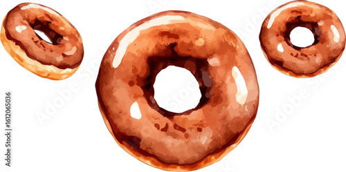 Donut with chocolate glaze watercolor.