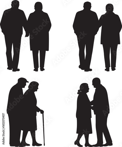 Four pairs of people in silhouette