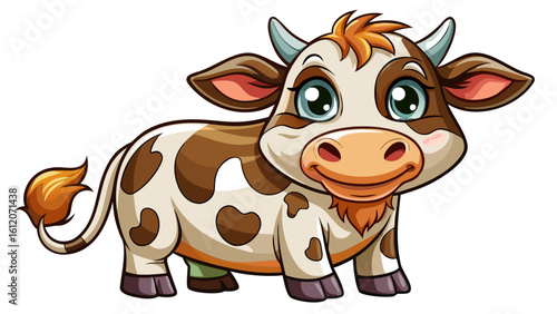 very Beautiful  close up Funny farm animal cartoon illustration of a cute dairy cow isolated on white white background 