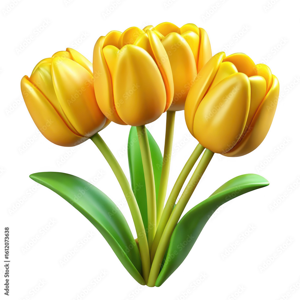 Naklejka premium 3d yellow tulips bunch isolated on transparent background