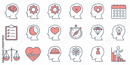 Comprehensive Human Mind and Personality Icon Set for Business, Psychology, and Self-Improvement

