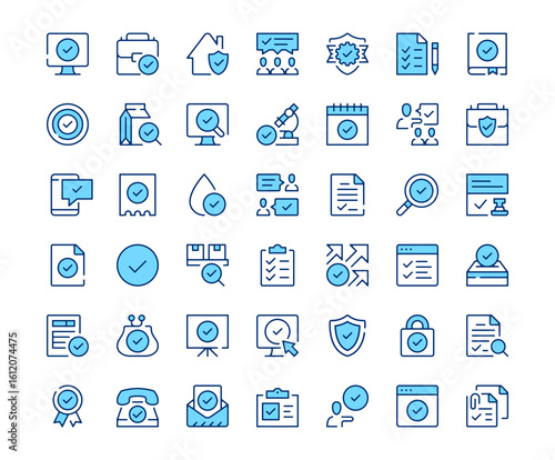 Check mark icons. Vector line icon set. Modern outline design. Blue concept