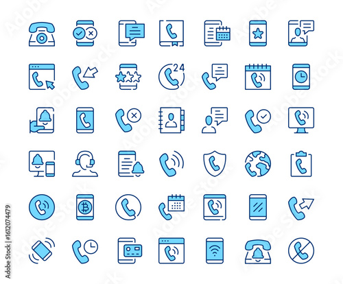 Phone icons. Vector line icon set. Modern outline design. Blue concept