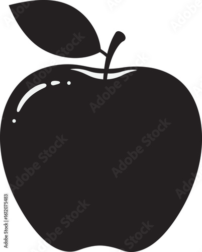 Black silhouette of apple fruit with leaf icon isolated on white background simple design