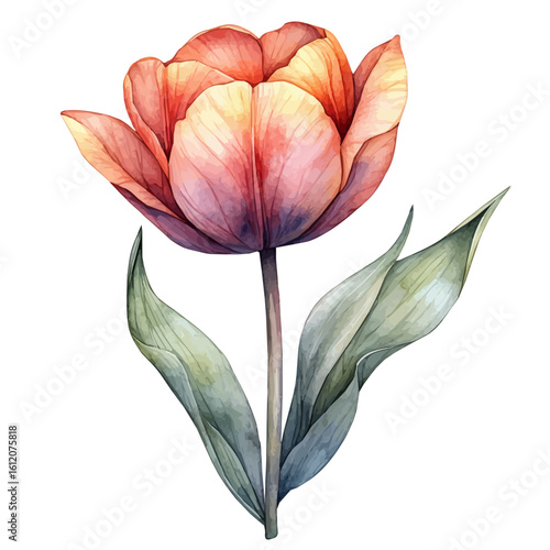 Tulip Flower, watercolor drawing vector, isolated on a white background.