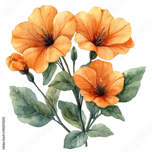 watercolor vector of Tropaeolum Flower, isolated on a white background.