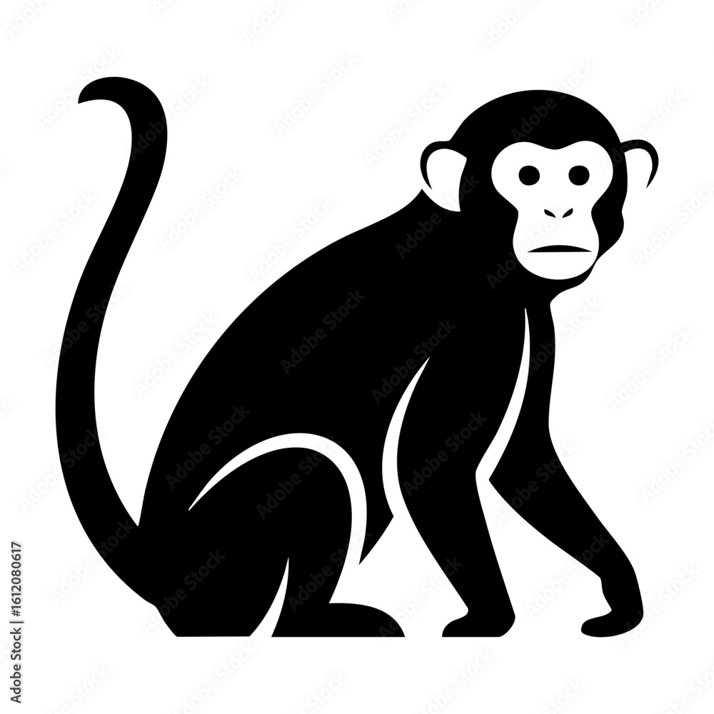 Fototapeta premium Black Geometric Monkey Silhouette Vector Simple - Minimalist Primate Animal Icon