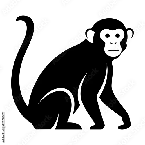 Fototapeta samoprzylepna Black Geometric Monkey Silhouette Vector Simple - Minimalist Primate Animal Icon