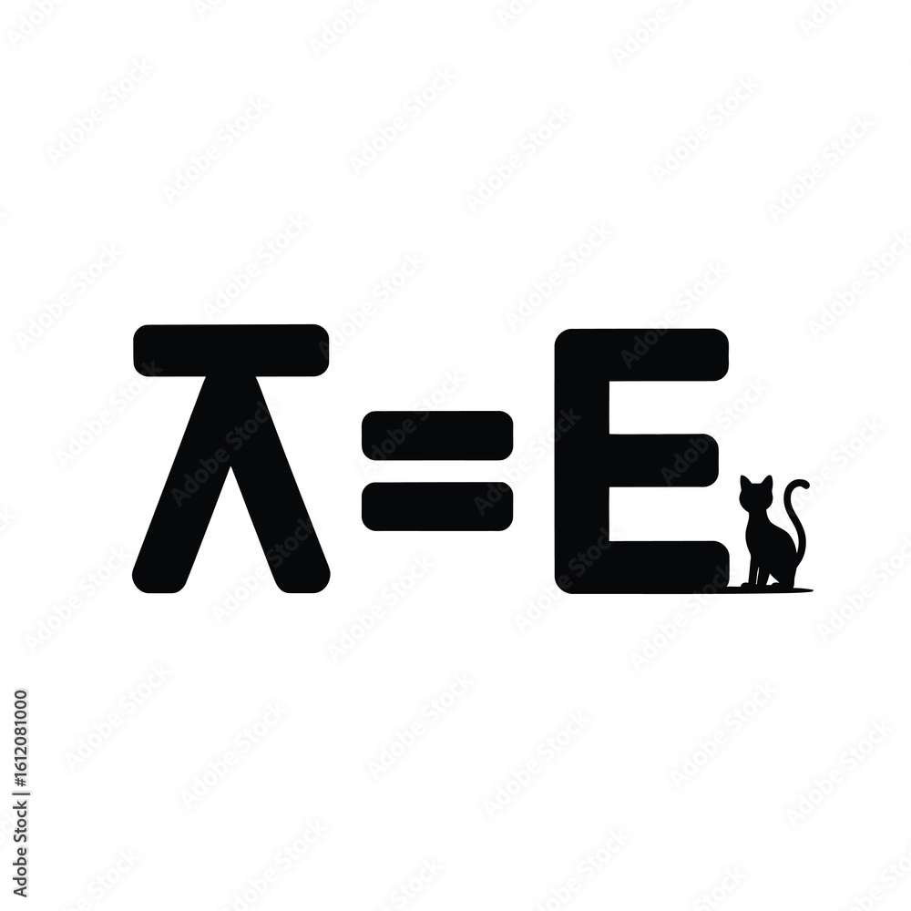 Korean character ka equals e with cat silhouette isolated on white background Korean character ka equals e with cat silhouette isolated on white background